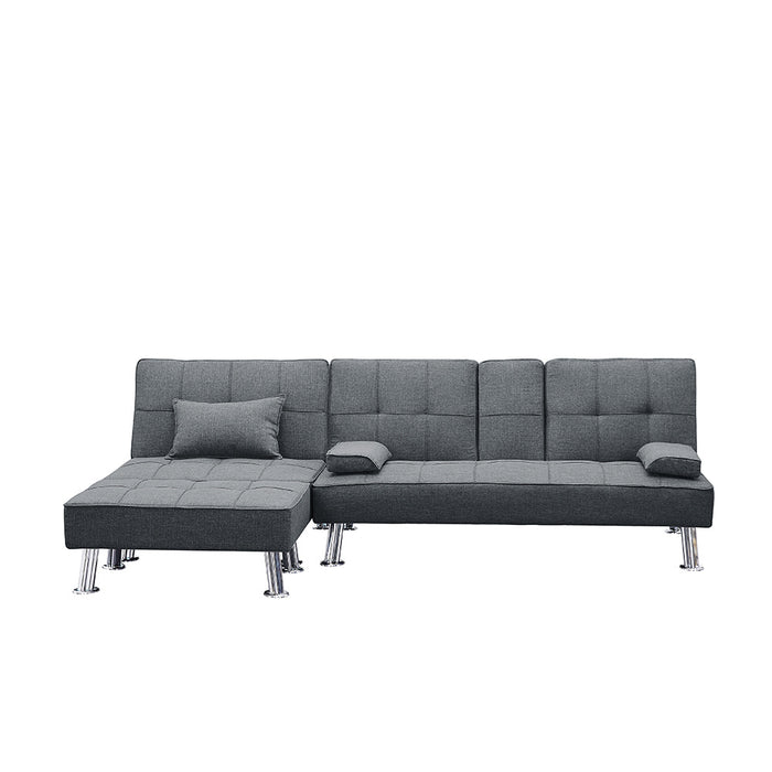 Fabric Folding Sofa Bed with 2 Cup Holders, Removable Armrest and Metal Legs, Single Sofa Bed with Ottoman,3 pcs for 1 sets