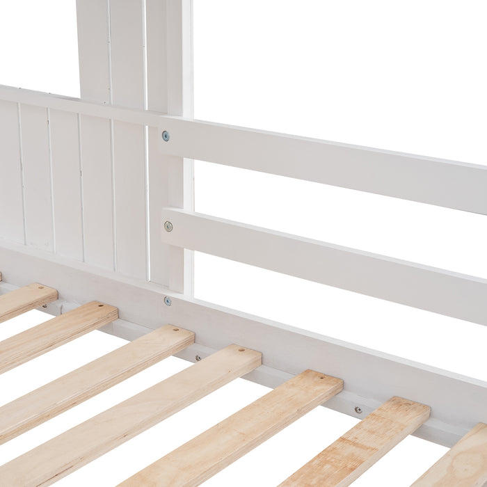 New Space Wooden Twin Over Full Bunk Bed, Loft Bed with Playhouse