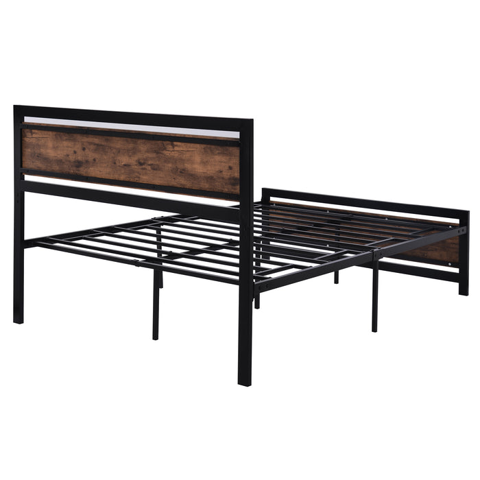 Metal and Wood Bed Frame with Headboard and Footboard ,Full Size Platform Bed ,No Box Spring Needed, Easy to Assemble(BLACK)