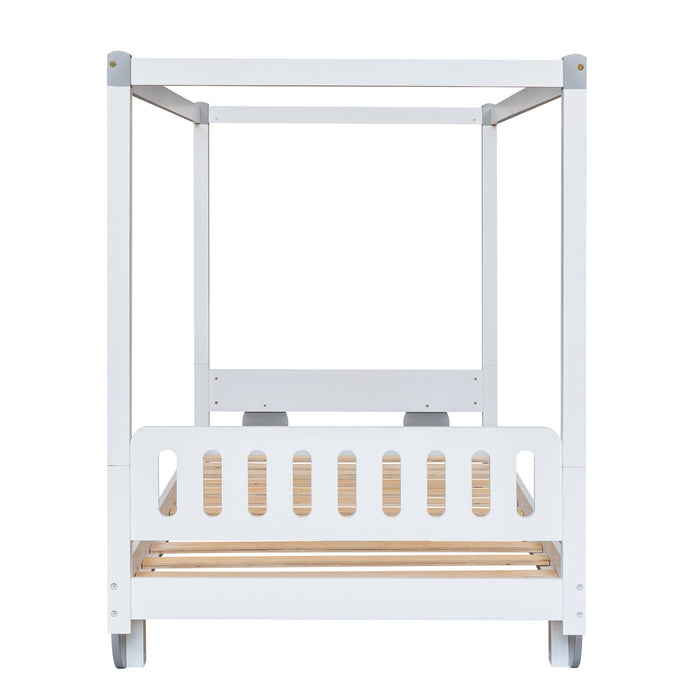 New Space Natural Twin Size Canopy Car-Shaped Platform Bed