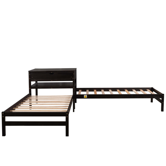 Grenco Twin Size L-Shaped Platform Beds with Drawers