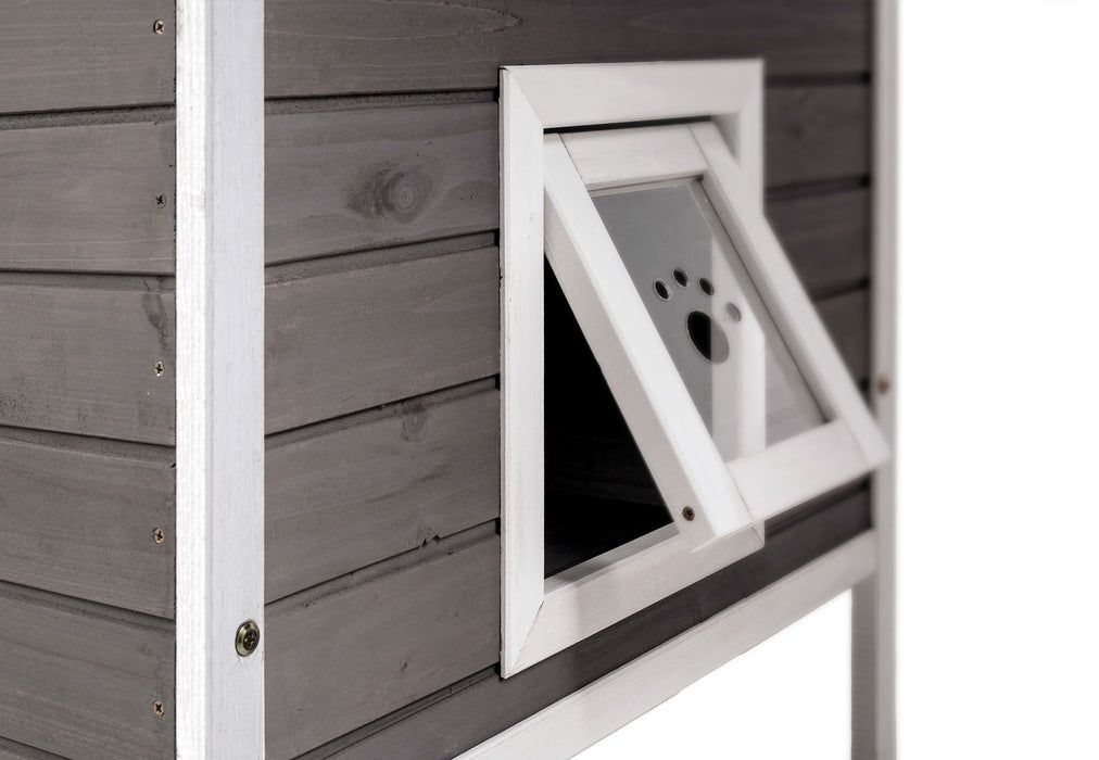 Weatherproof Wooden Outdoor Stray Cat Shelter animal house with Escape Door Kitty Cat House