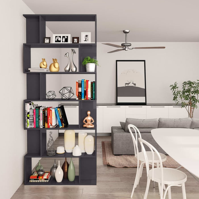 Book Cabinet/Room Divider High Gloss Gray 31.5"x9.4"x75.6" Chipboard