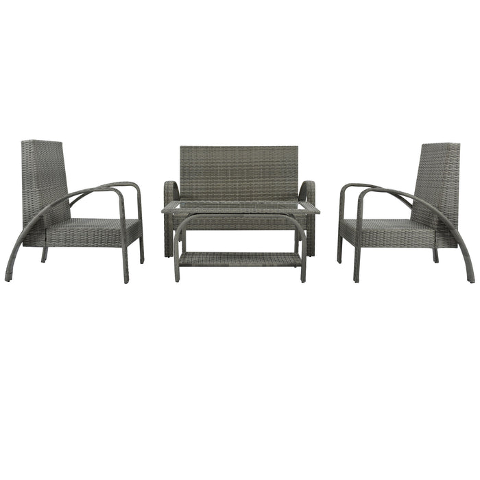 4-Piece Outdoor Patio Sectional Rattan Sofa Set,All-Weather PE Wicker Conversation Set