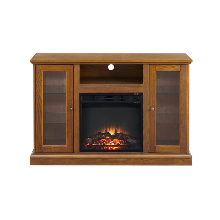 Modern Electric Fireplace TV Stand Fit up to 55" Flat Screen TV with Storage Cabinet Adjustable Tempered Glass Shelves Wood Veneer Tall Entertainment Center for Living Room, Espresso