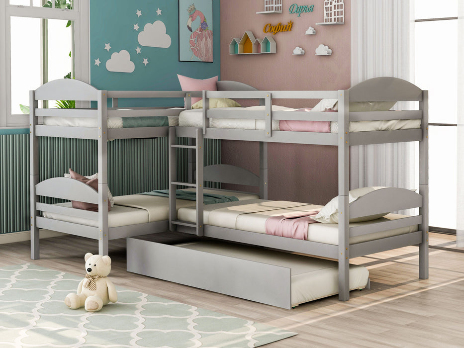 Simple Durable Twin L-Shaped Bunk With Trundle