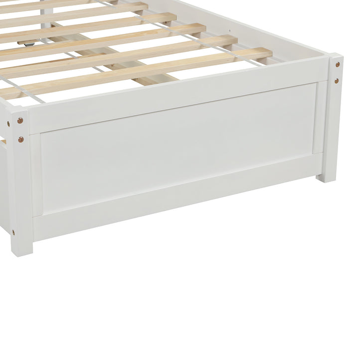 Twin size Platform Bed Wood Bed Frame with Trundle, White RT