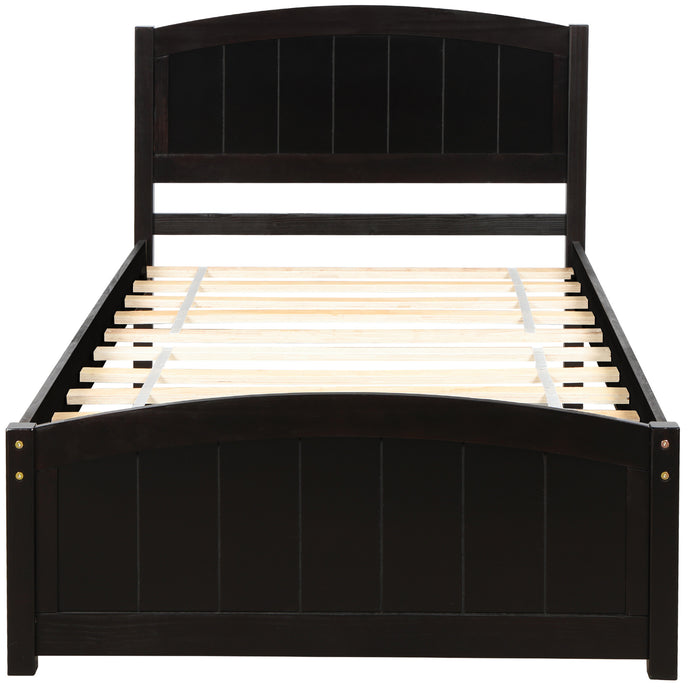 Wood Platform Bed with Headboard, Footboard and Wood Slat Support, Espresso
