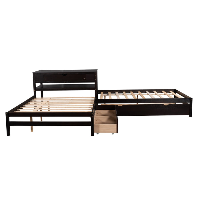 Little Sleepers Full Size L-Shaped Platform Bed with Twin Size Trundle and Drawers