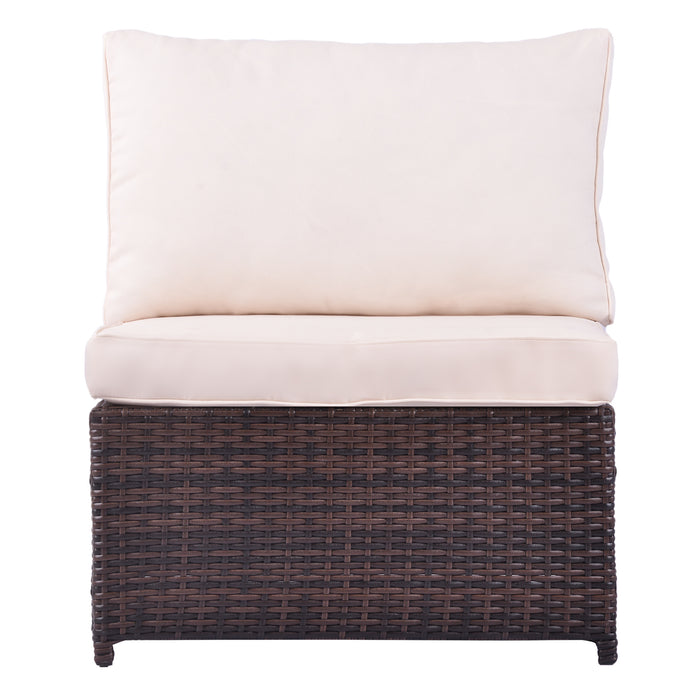 5 Pieces All-Weather Outdoor Sectional Rattan Sofa Wicker Patio Conversation Set with Glass Table and Thick Cushion