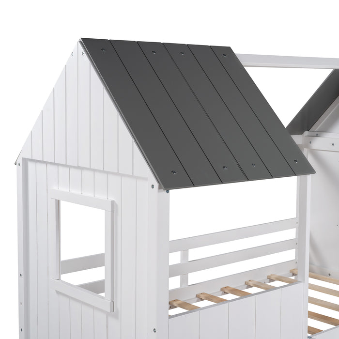 MyRoom Twin Size Low Loft Wood House Bed