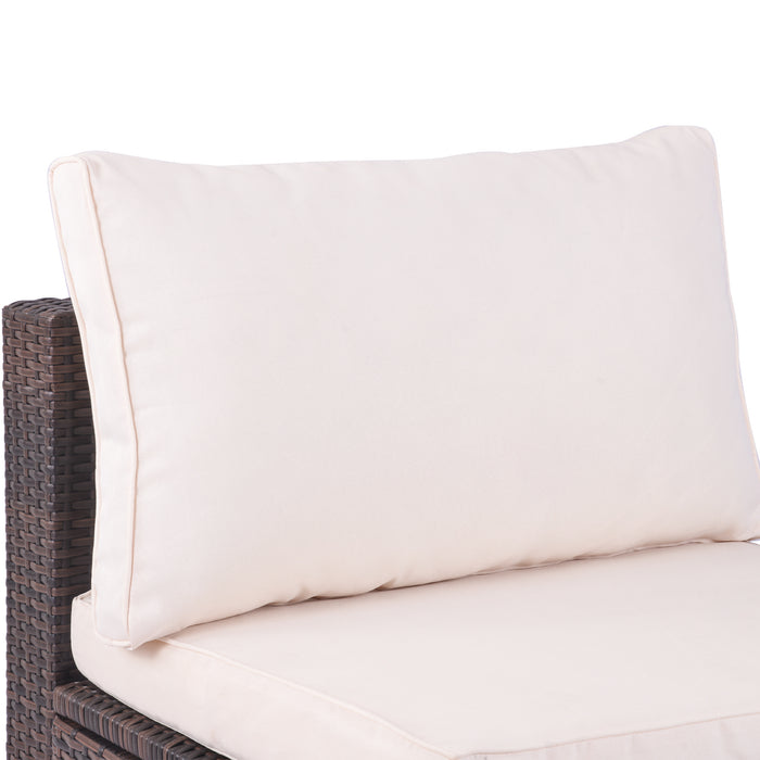 5 Pieces All-Weather Outdoor Sectional Rattan Sofa Wicker Patio Conversation Set with Glass Table and Thick Cushion