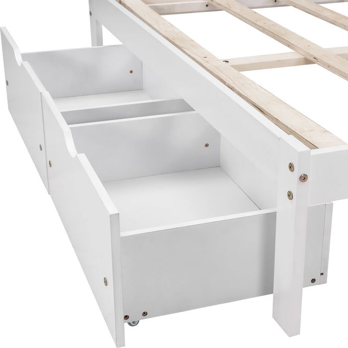 Full Size Platform Bed with Drawers, White RT