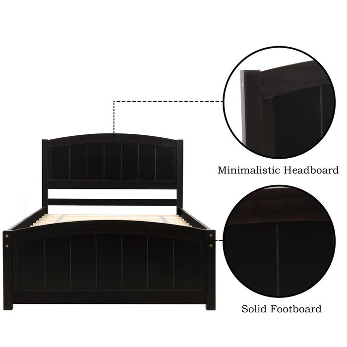 Wood Platform Bed with Headboard, Footboard and Wood Slat Support, Espresso