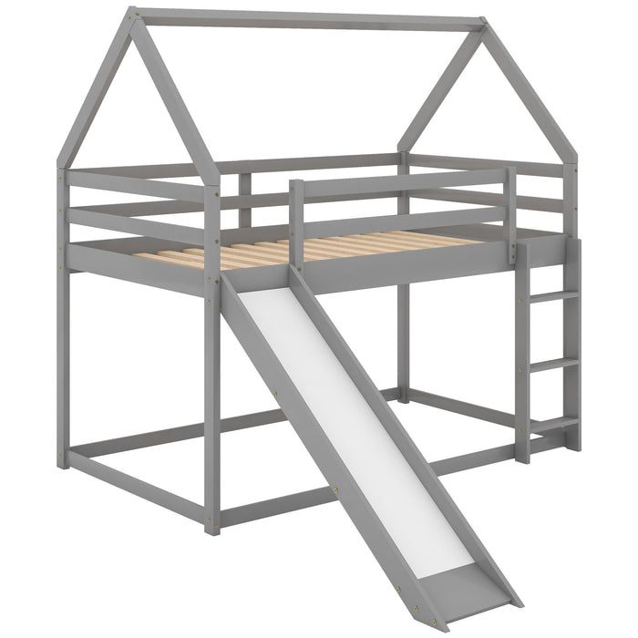 Twin Size Bunk House Bed with Slide and Ladder