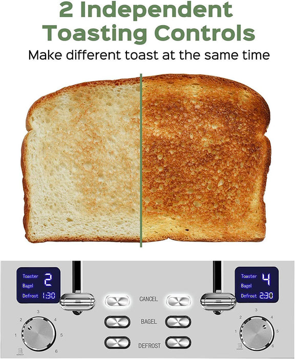 Toaster 4 Slice, Extra Wide Slots, 2 Independent Toasting Controls, Silver RT