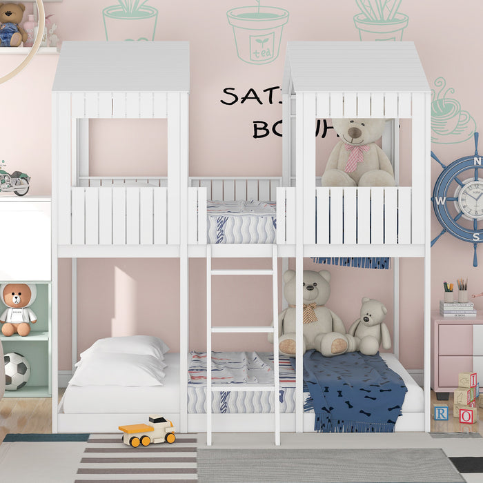 New Space Full Over Full Wood Bunk Bed with Roof Window
