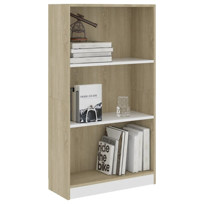 3-Tier Book Cabinet White and Sonoma Oak 23.6"x9.4"x42.5" Chipboard