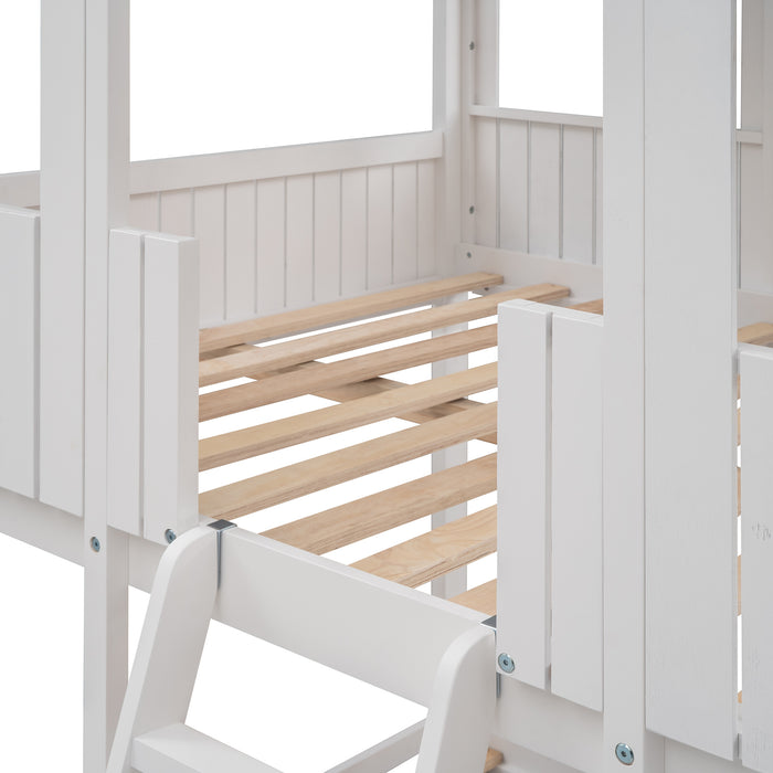 New Space Full Over Full Wood Bunk Bed with Roof Window