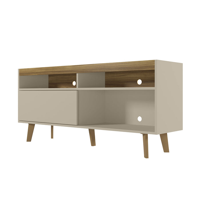 DunaWest 54 Inch Wooden TV Stand with 1 Door and 2 Compartments, Brown and Off White
