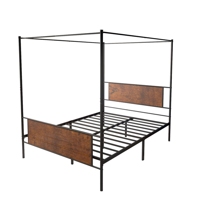 Queen Size Canopy Bed Frame with Wooden Headboard