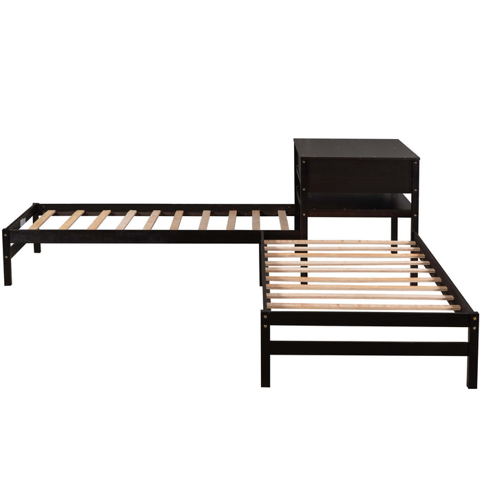 Grenco Twin Size L-Shaped Platform Beds with Drawers