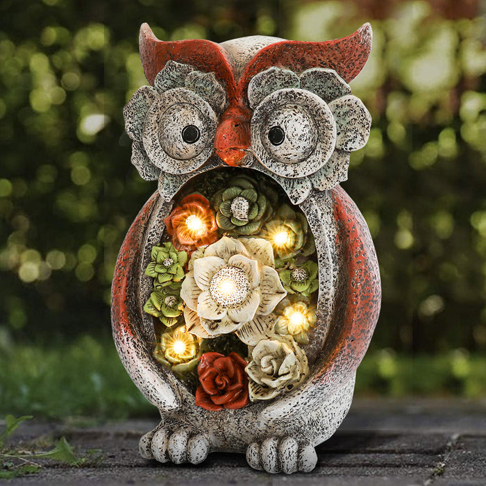 Garden Statue Owl Figurines Solar Powered