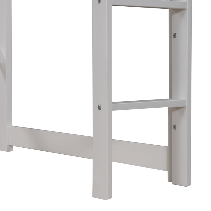 Twin Size Loft Bed with Roof, House Bed, Gray and White