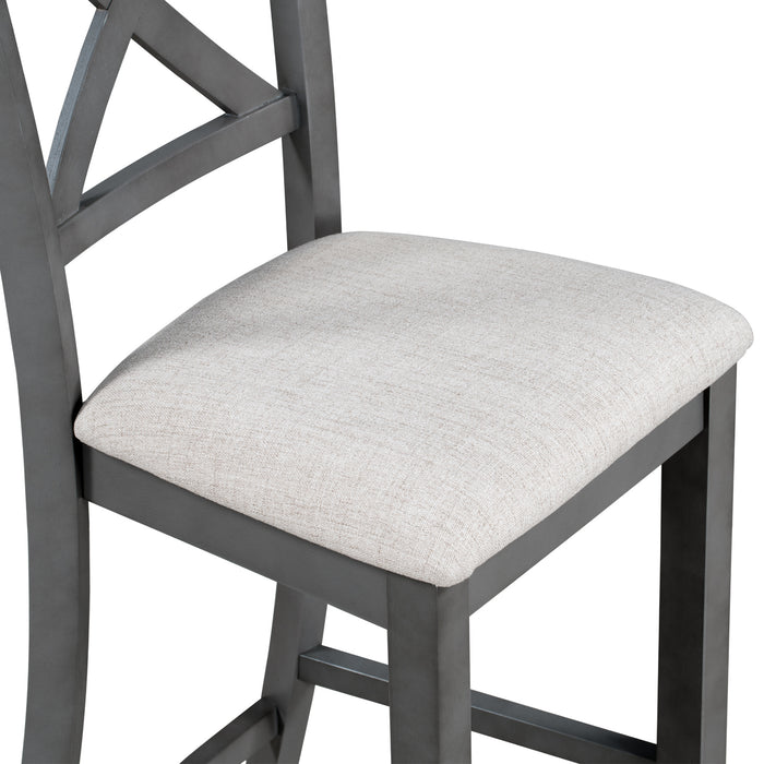 6-Pieces Counter Height Dining Table Set Table with Shelf 4 Chairs and Bench for Dining Room