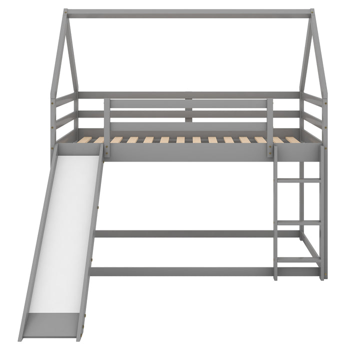 Twin Size Bunk House Bed with Slide and Ladder