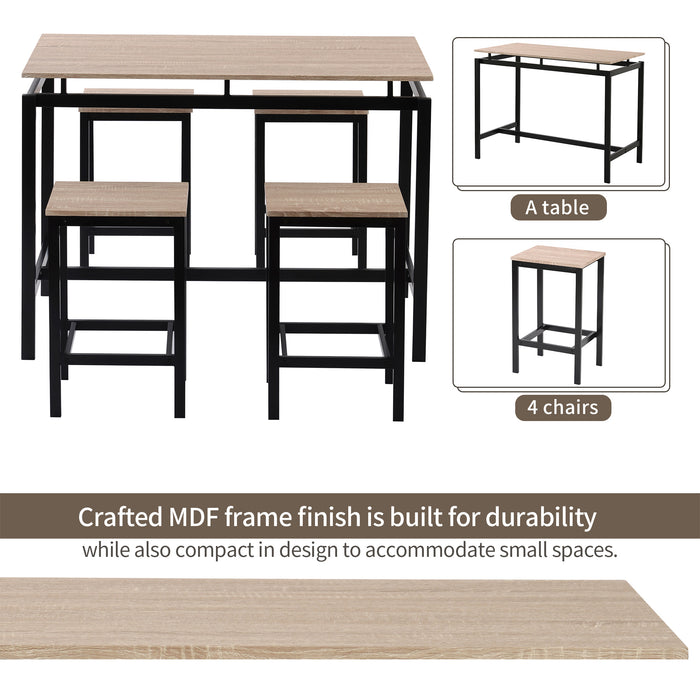 5-Piece Kitchen Counter Height Table Set, Industrial Dining Table with 4 Chairs