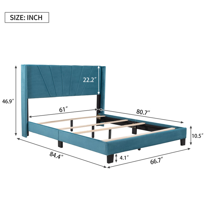 New Space Queen Size Velvet Upholstered Platform Bed