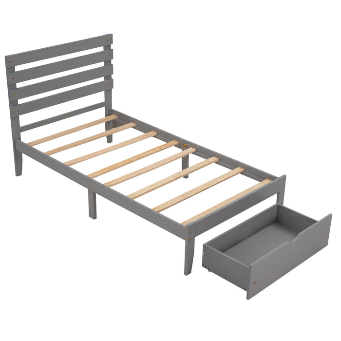 Twin Size Platform Bed with Drawer