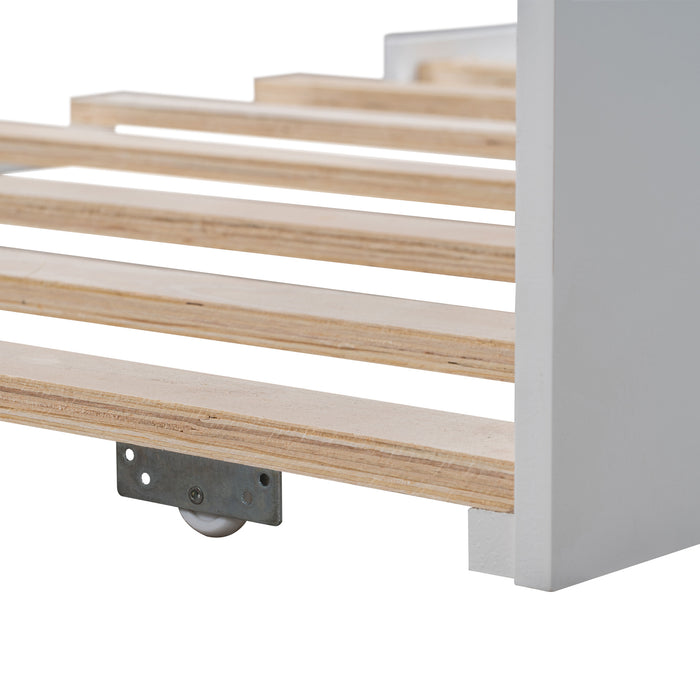 [Not allowed to sell to Walmart] Wooden Daybed with Trundle, Twin Size Captain&rsquo;s Bed, White(New)