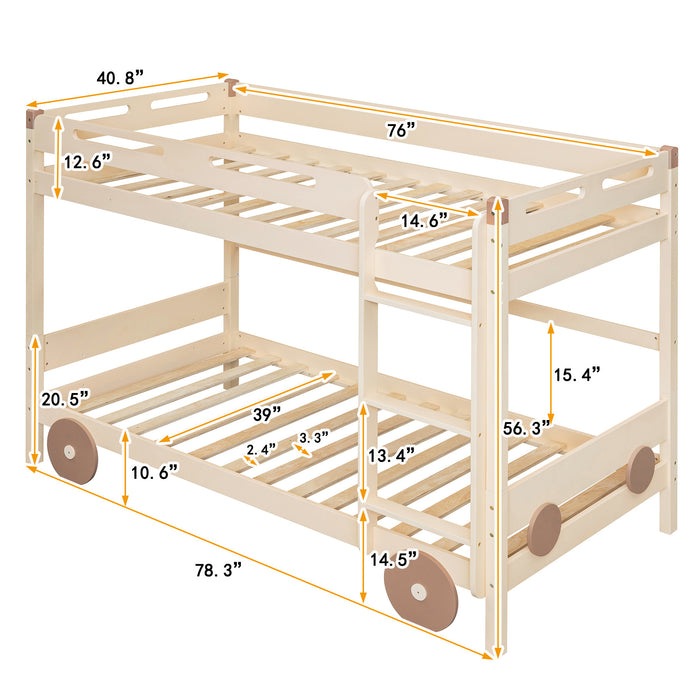 New Space Twin Size Car-Shaped Convertible Bunk Bed, White