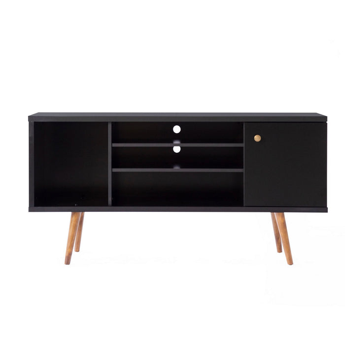 DunaWest Wooden Entertainment TV Stand with Open Compartments, Black and Brown