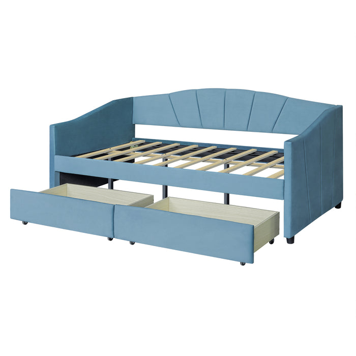 New Space Upholstered daybed Twin Size with Two Drawers and Wood Slat Suppot