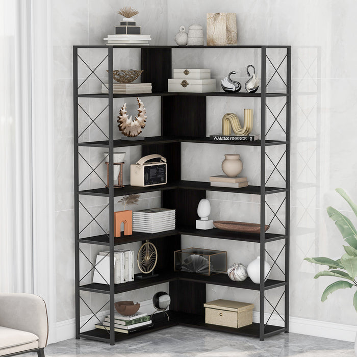 Industrial Style 7-Tier  Bookcase Home Office Bookshelf