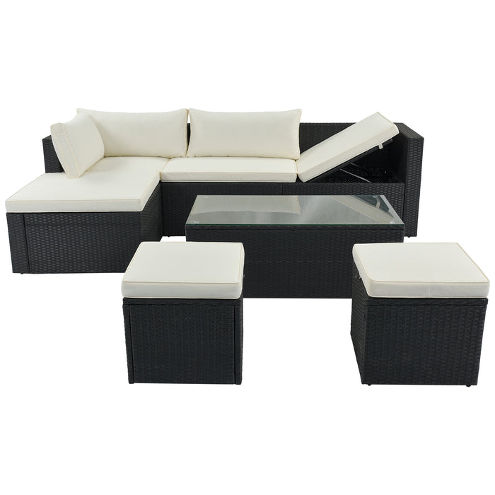 Large Outdoor Wicker Sofa Set, PE Rattan, Movable Cushion, Sectional Lounger Sofa, For Backyard, Porch, Pool, Beige