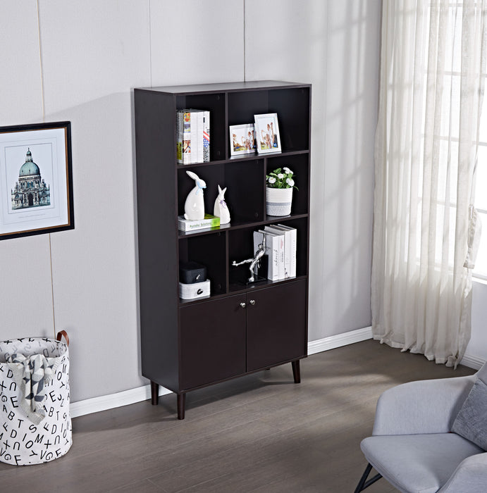 67\" Bookcase with Doors, 3-tier Bookshelf