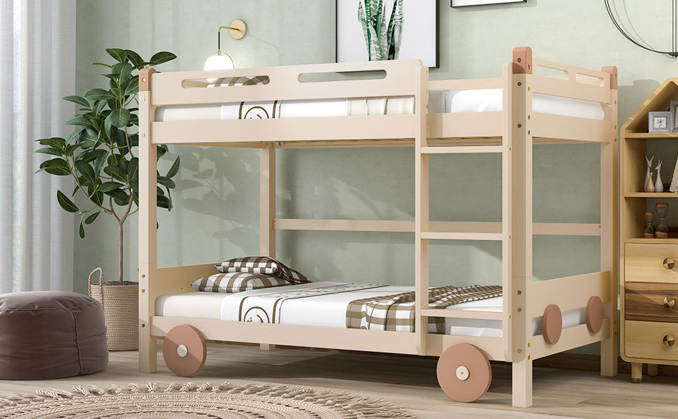 New Space Twin Size Car-Shaped Convertible Bunk Bed, White