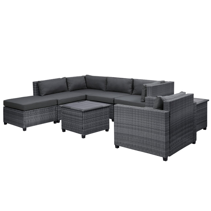 8 Piece Rattan Sectional Seating Group with Cushions, Patio Furniture Sets, Outdoor Wicker Sectional