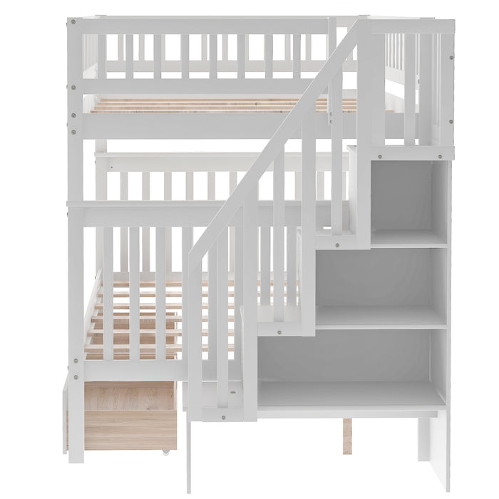 Full over Full Bunk Bed with Two Drawers and Staircase