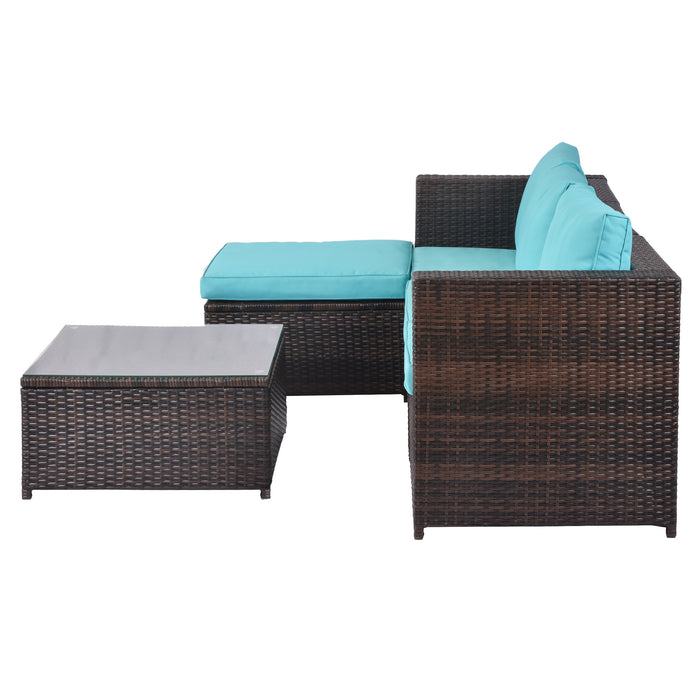 5 Pieces All-Weather Outdoor Sectional Rattan Sofa Wicker Patio Conversation Set with Glass Table and Thick Cushion
