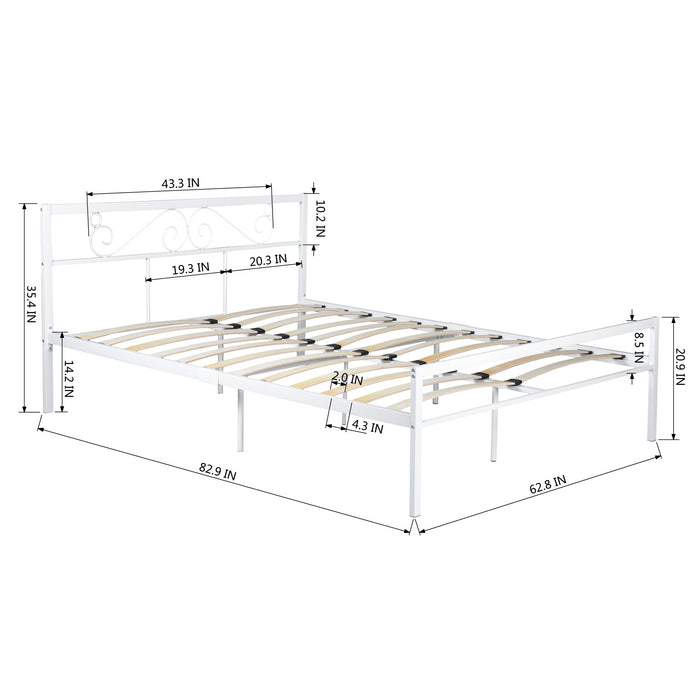 Metal Bed Frame Queen Size with Headboard and Footboard Metal Platform Frames No Box Spring Needed, White