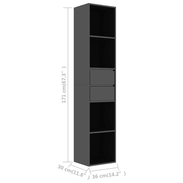 Book Cabinet High Gloss Black 14.2"x11.8"x67.3" Chipboard