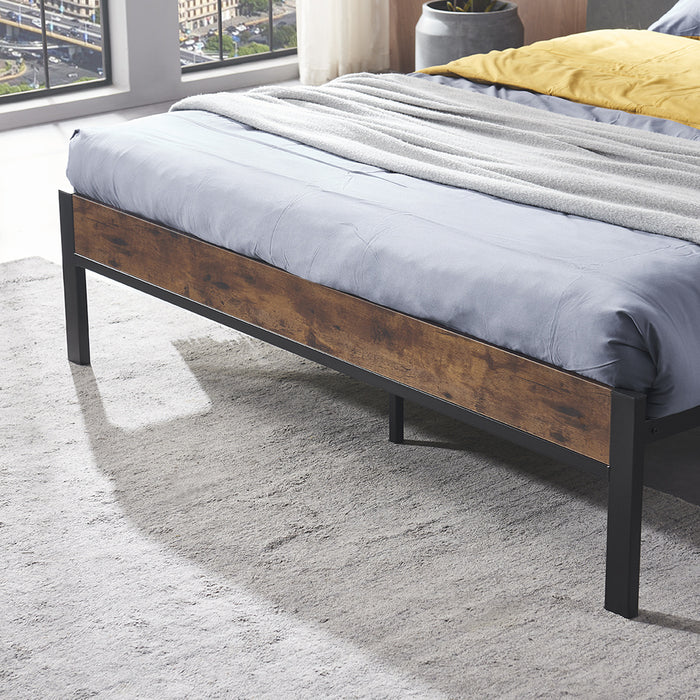 Full Size Metal Platform Bed Frame with Wooden Headboard and Footboard, No Box Spring Needed, Large Under Bed Storage, Easy Assemble