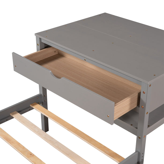 Grenco Twin Size L-Shaped Platform Beds with Drawers