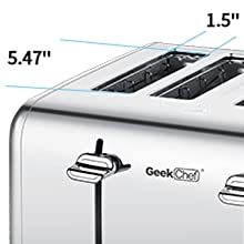 Toaster 4 Slice, Stainless Steel Extra-Wide Slot Toaster with Dual Control Panels