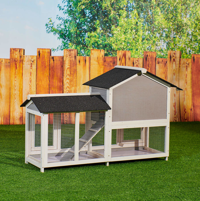 Chicken House, 58" Waterproof Wooden Animal Hutch, Indoor Outdoor Chicken Coop Rabbit Hutch Kit w/Roof, Garden Backyard Rabbit Cage/Guinea Pig House/Hen House, Animal Hutch for Small Pet